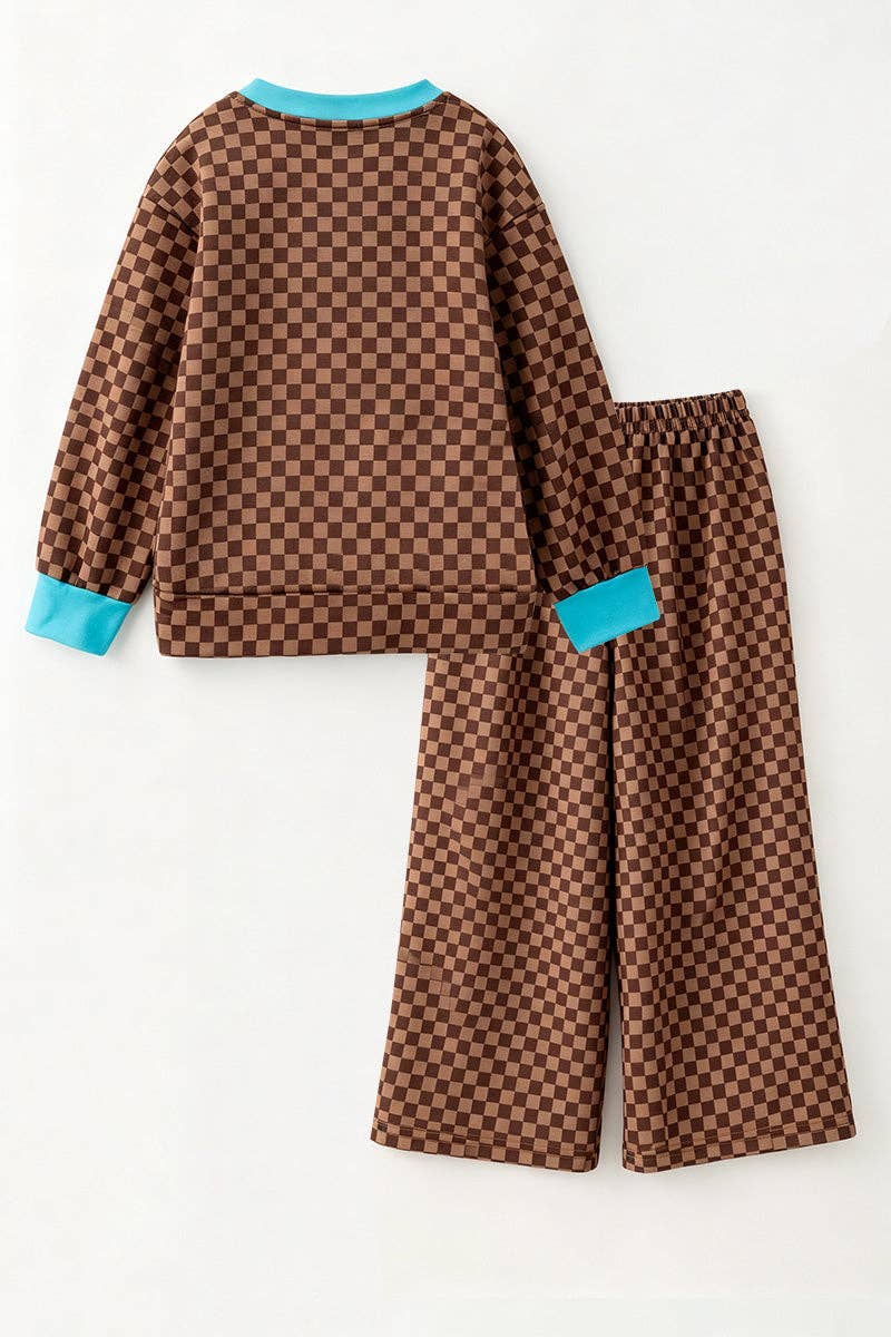 checkered girls 2 piece PJ set.