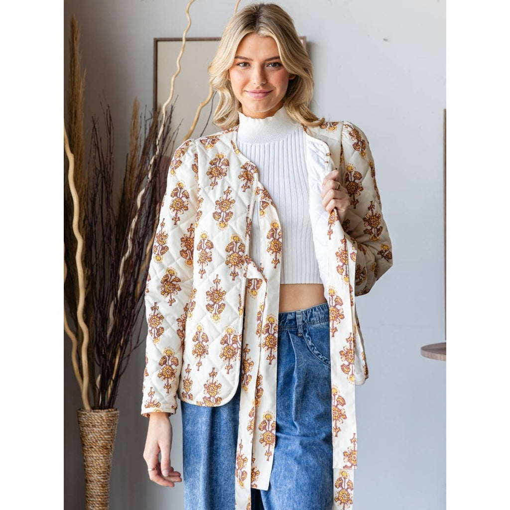 Floral Quilt Front Ribbon Jacket