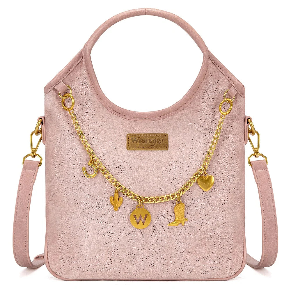 Wrangler Charm Chain Hobo Tote Bag - Pink