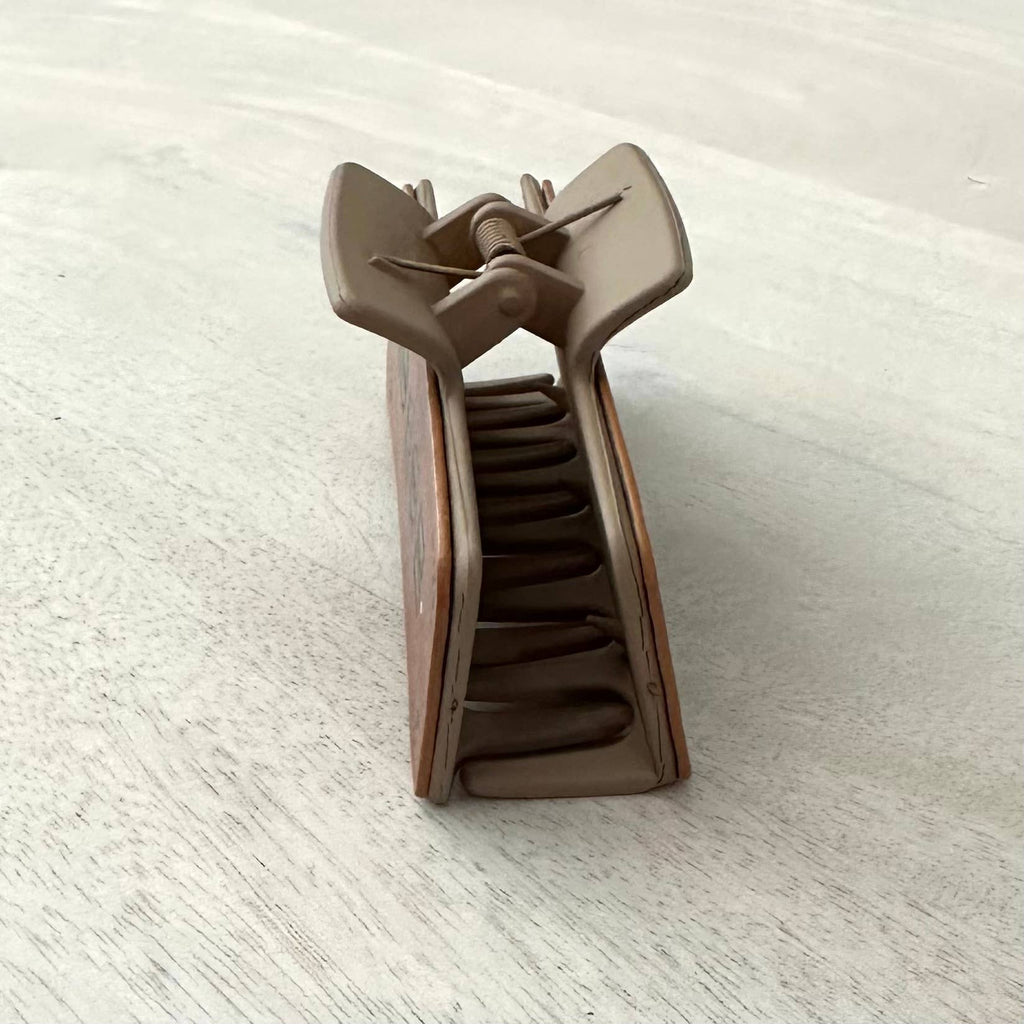 Western Hair Clip Leather Claw Blue "Howdy"