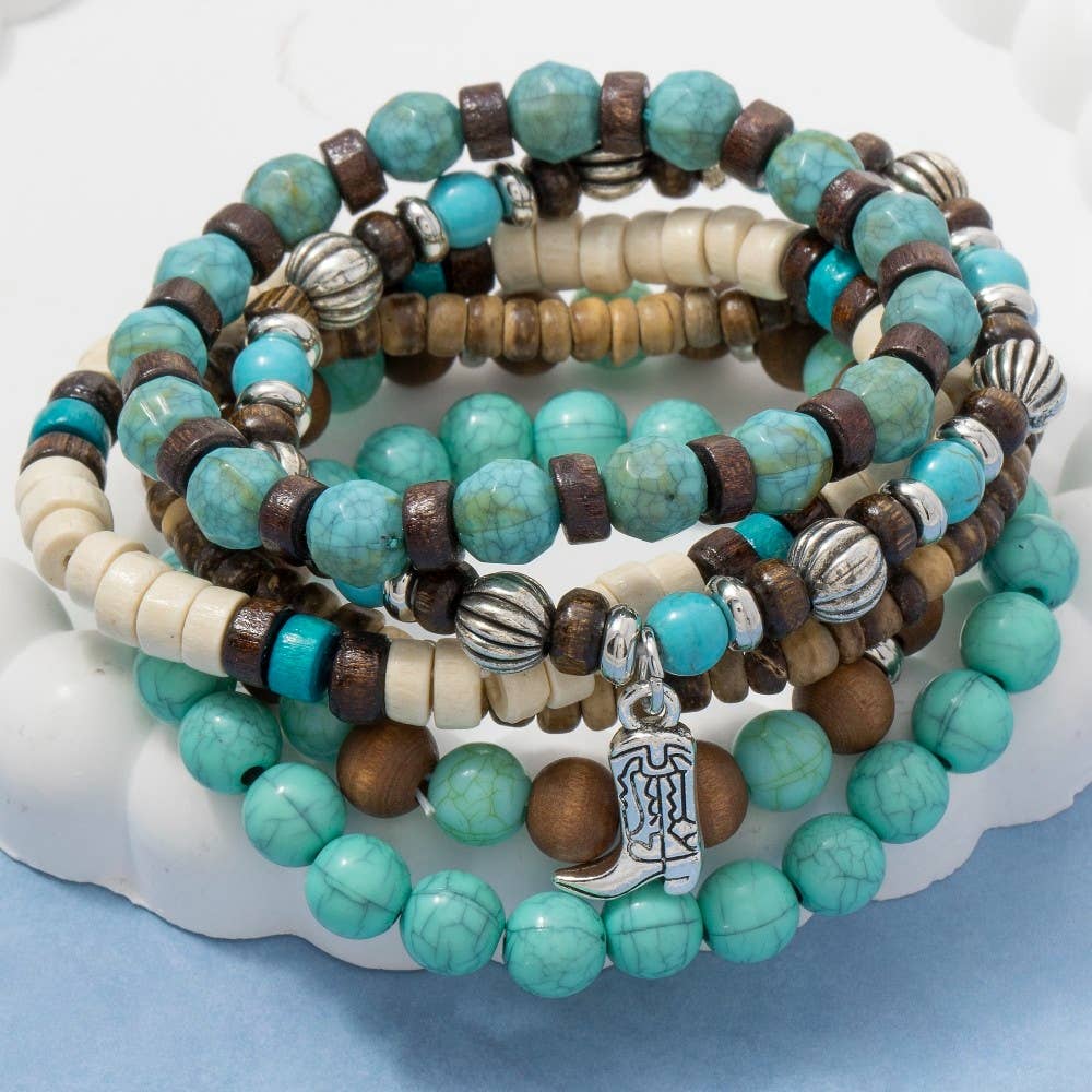 Assorted Western Charms Wooden Beads Bracelet Set