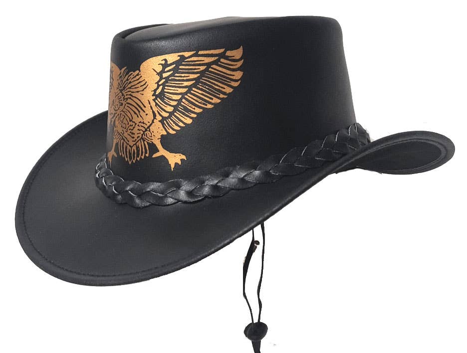 GENUINE LEATHER EAGLE EMBOSSED COWBOY HAT- BLACK