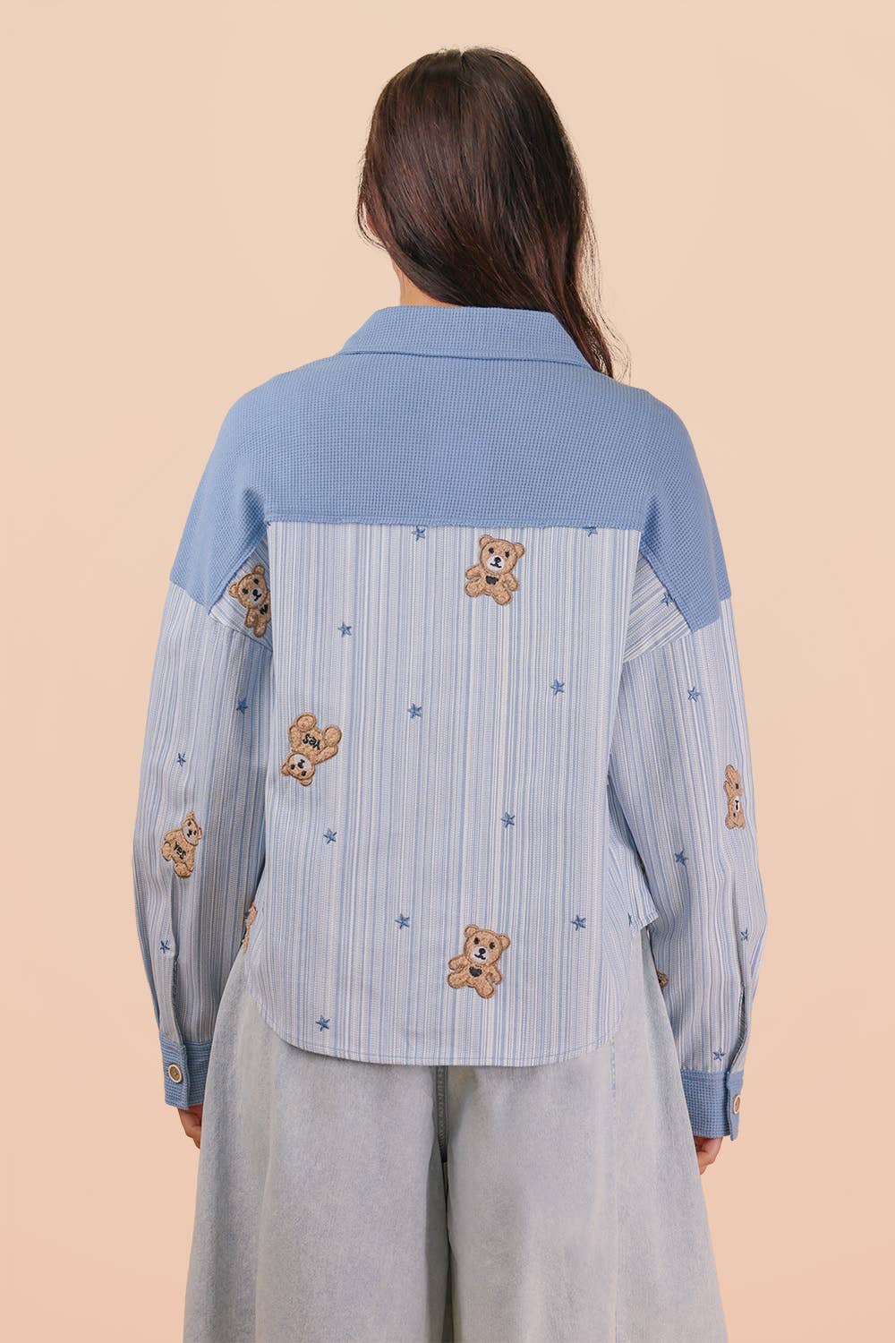 Oversized Teddy Bear Patch Shacket Jacket