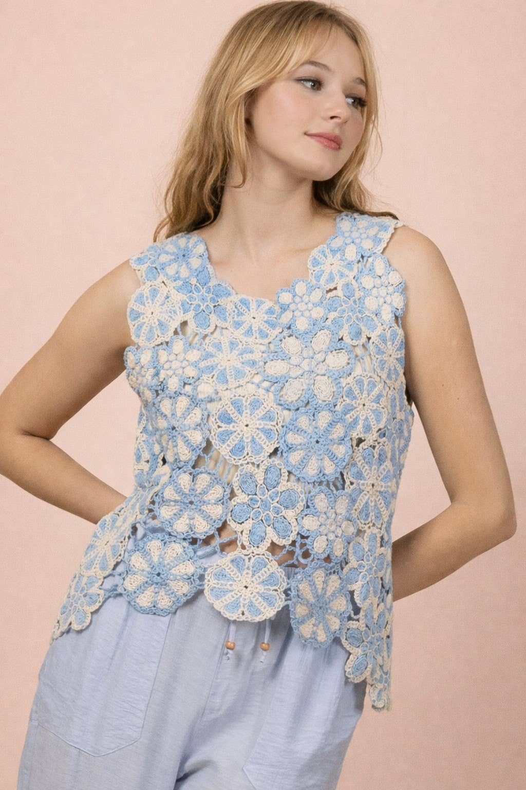 Floral Lace Crochet Sleeveless Top