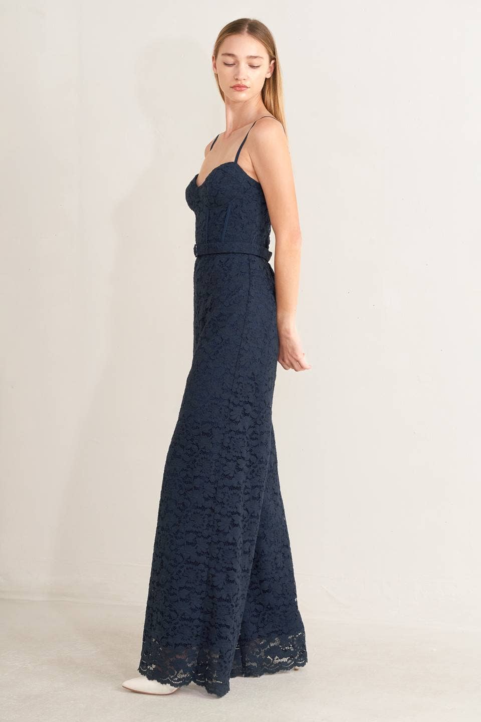 A solid woven lace jumpsuit