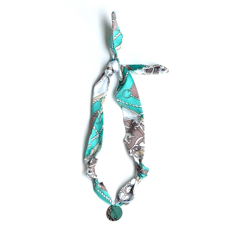 Scarf Necklace Double Sided "Rustic Aqua Pendant"