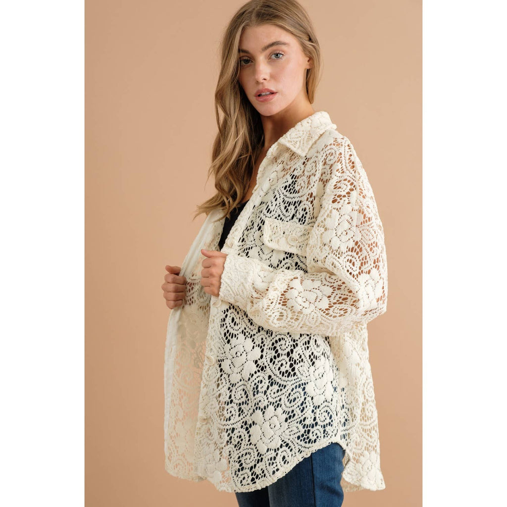 LACE  BUTTON DOWN SHACKET