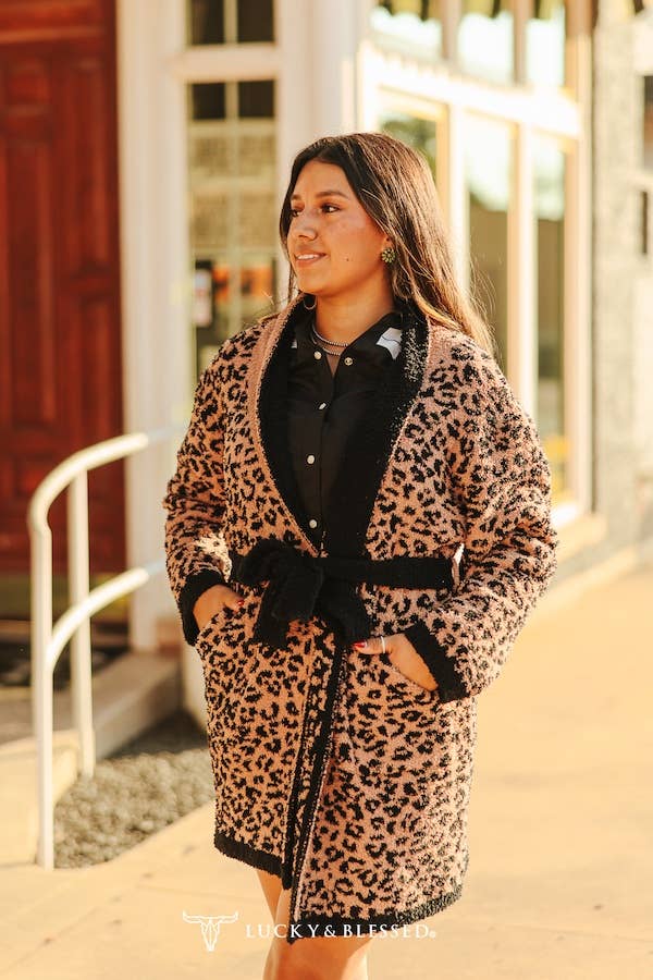 Brown Leopard Printed Knitted Cardigan