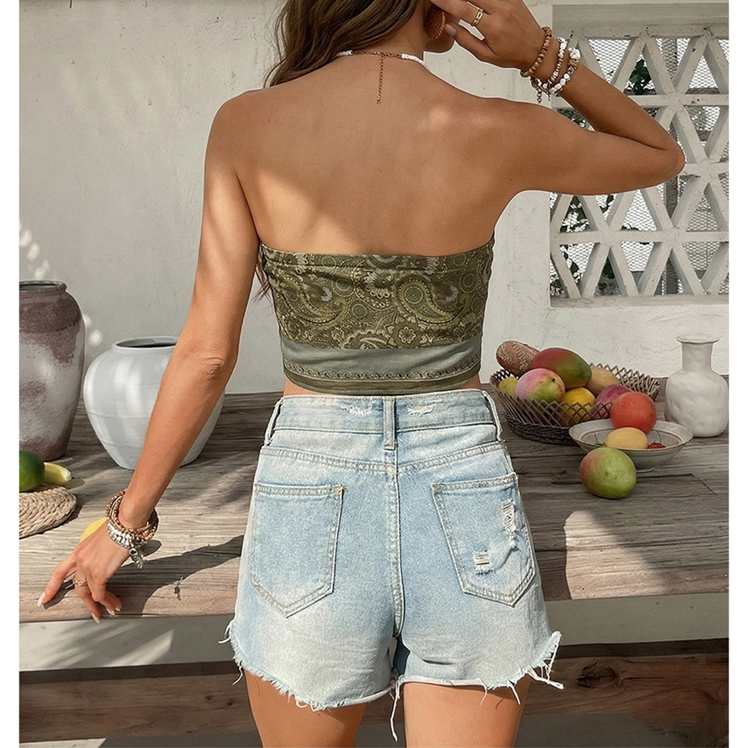 Retro Ethnic Boho Paisley Strapless Tube Top