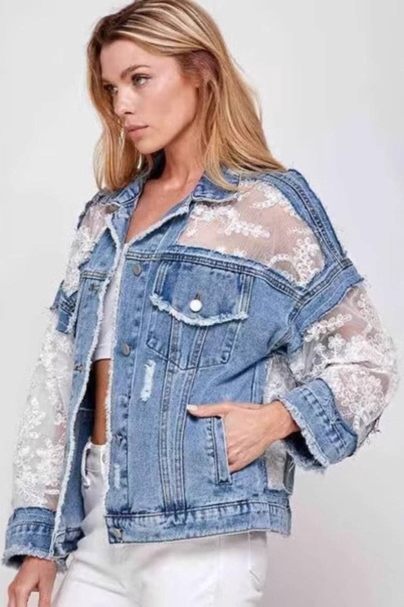Lace Sleeve Denim Jacket