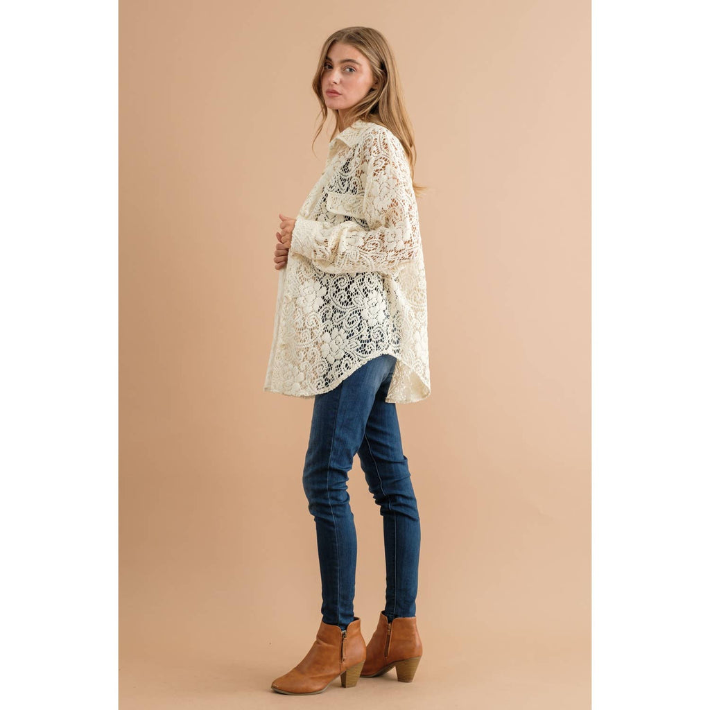 LACE  BUTTON DOWN SHACKET