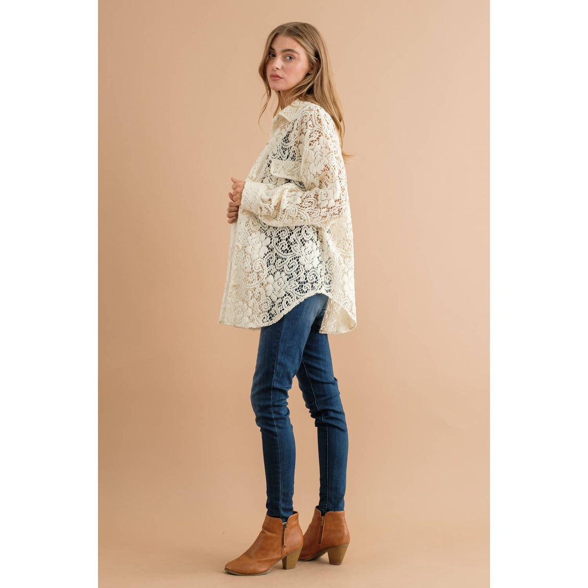 LACE  BUTTON DOWN SHACKET