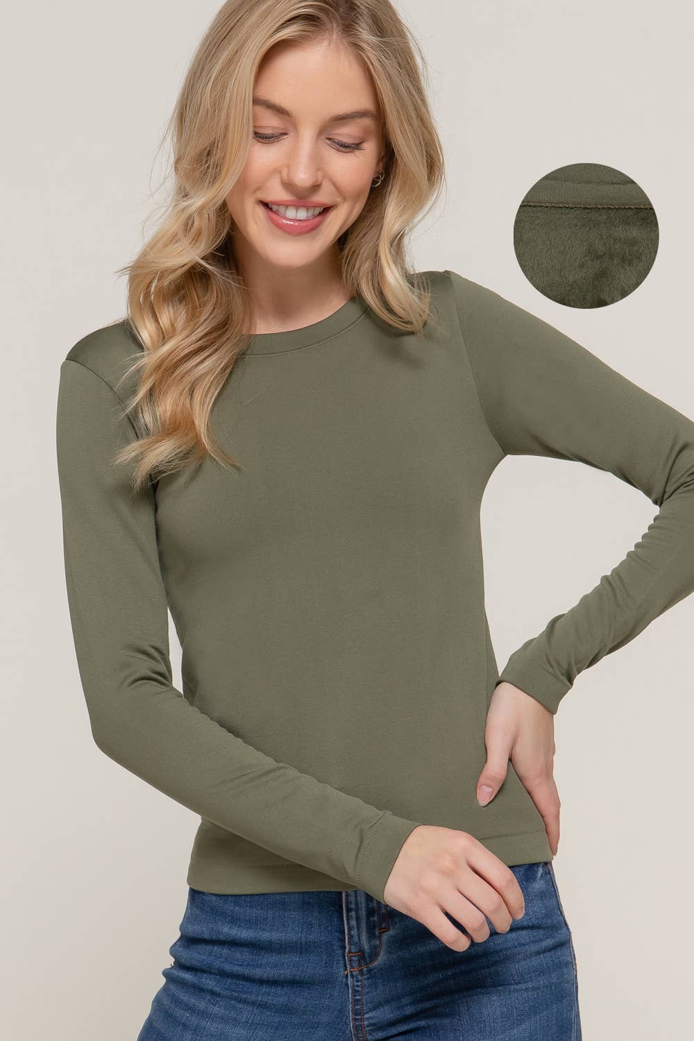 Long Sleeve Crew Neck Inner Fur Seamless Top