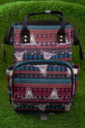 Bull skull with geometric print diaper bag.