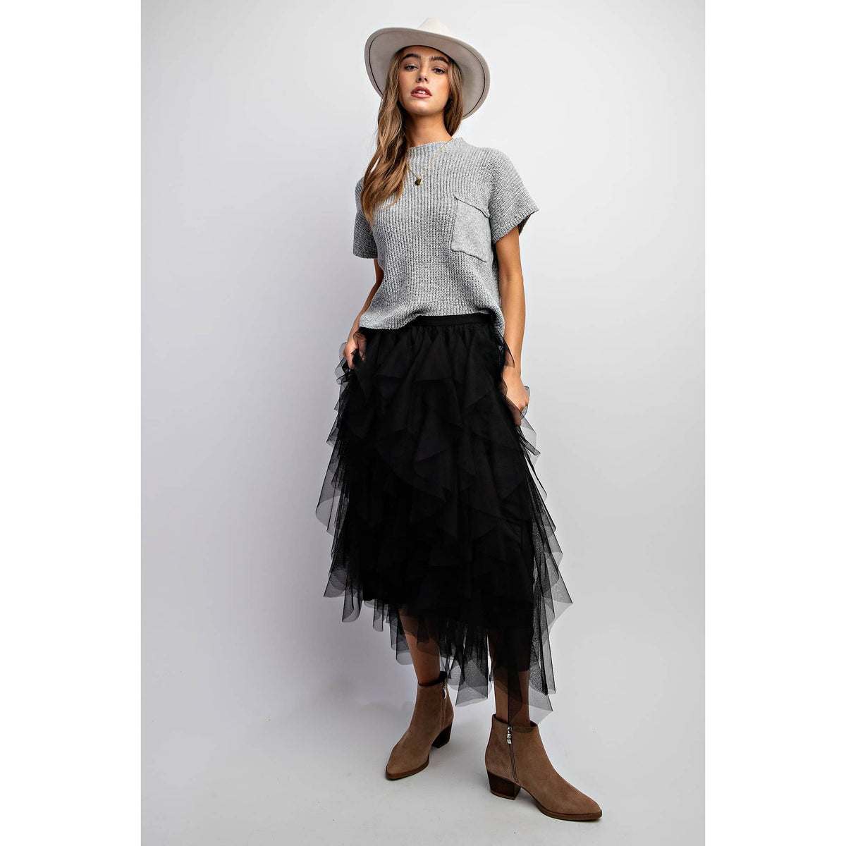 Cascading Tulle Mesh Layered Maxi Skirt - Retro Style