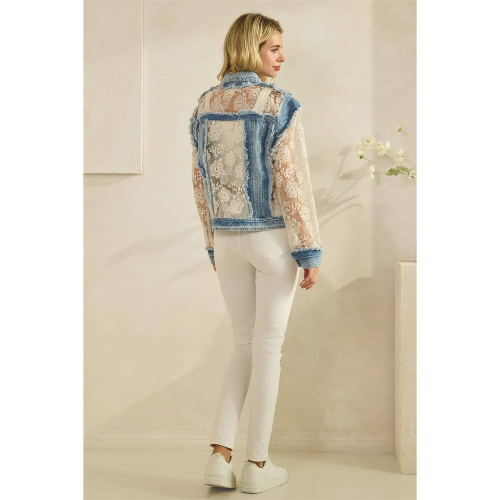Denim Jacket with Floral Organza Inset