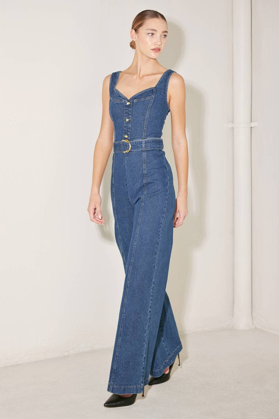 A washed denim jumpsuit