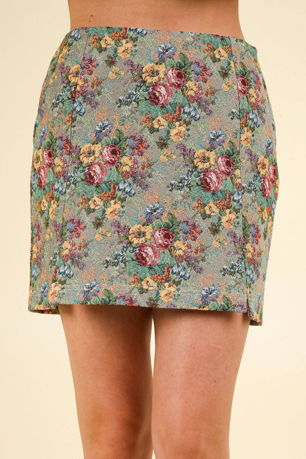 Floral Jacquard Fabric Holiday Mini Skirt