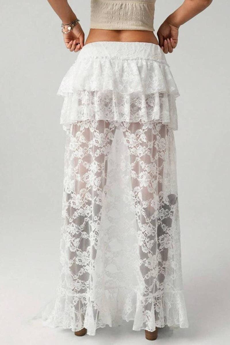 Ruffled Asymmetrical High Low Skirt