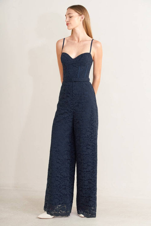 A solid woven lace jumpsuit