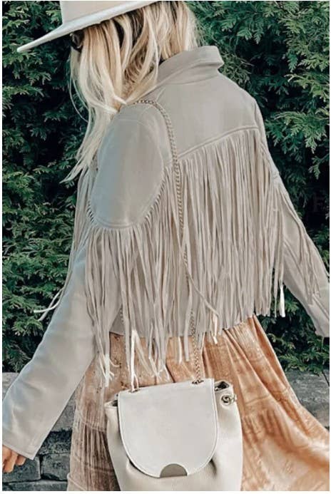 Long Sleeve Faux Suede Tassel Jacket TOPW1777