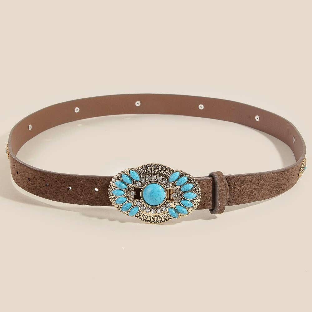 Faux Leather Turquoise Concho Buckle Belt