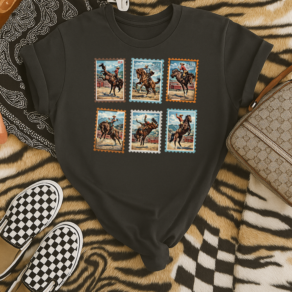T-Shirt  Vintage Rodeo Cowboy Stamp Western