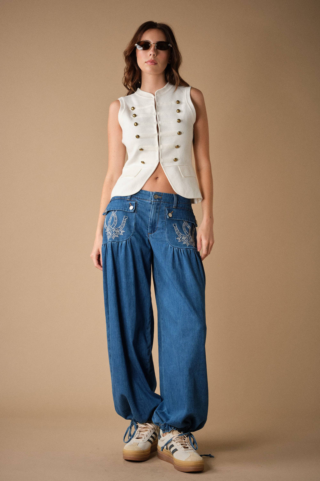 Horseshoe Embroidered Harem Pants