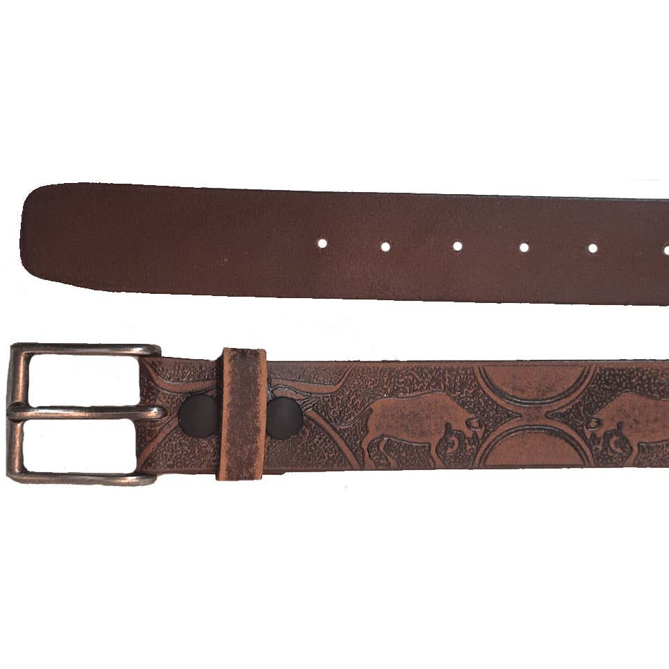 GENUINE LEATHER 40MM BULL HORN EMBOSSED BELT #1040