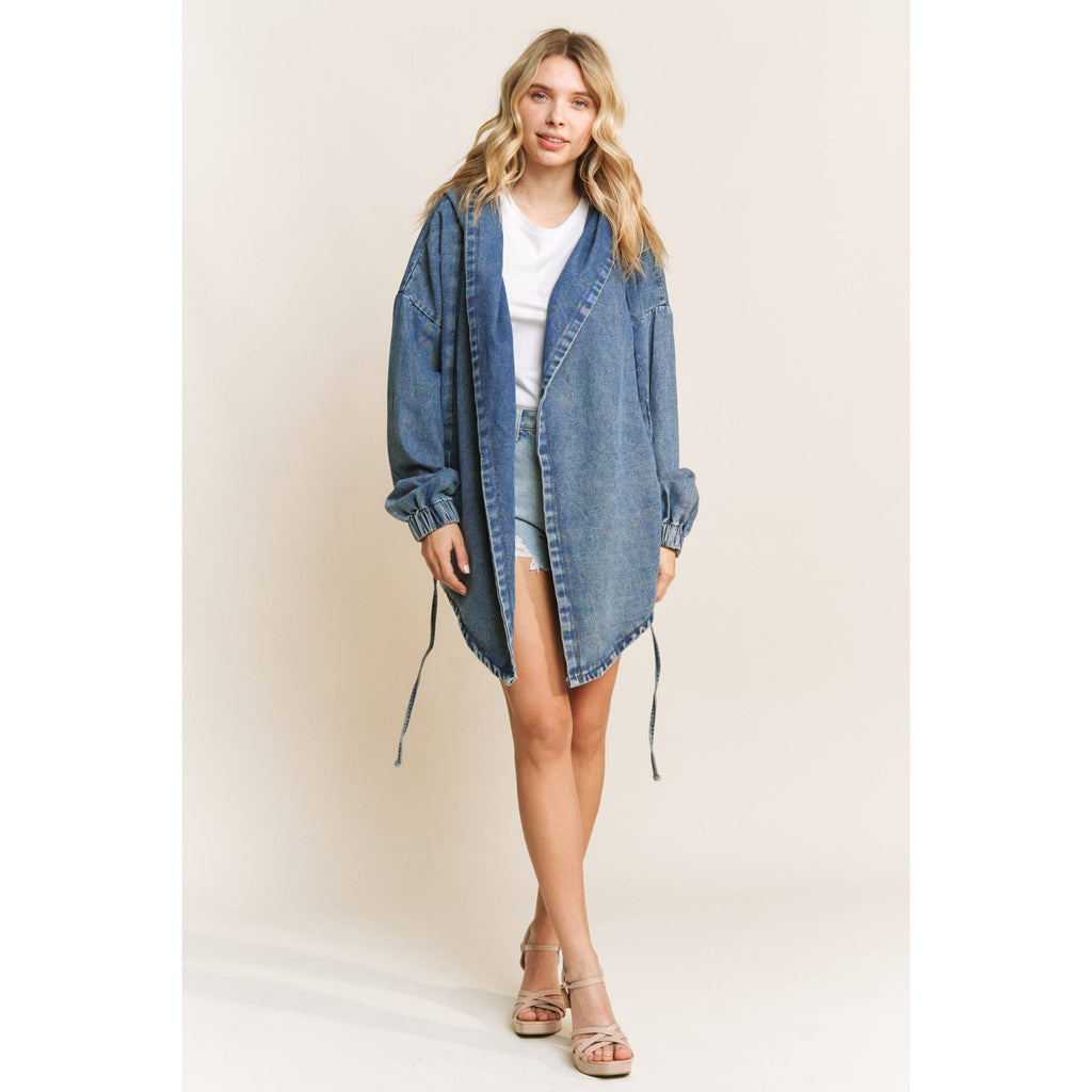VINTAGE DENIM WASHED HOODED COAT SHACKET