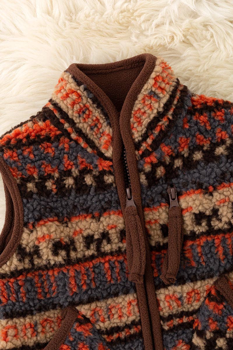 Orange and brown sherpa vest.