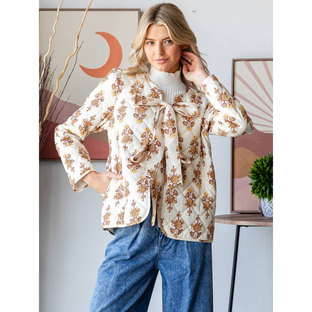 Floral Quilt Front Ribbon Jacket