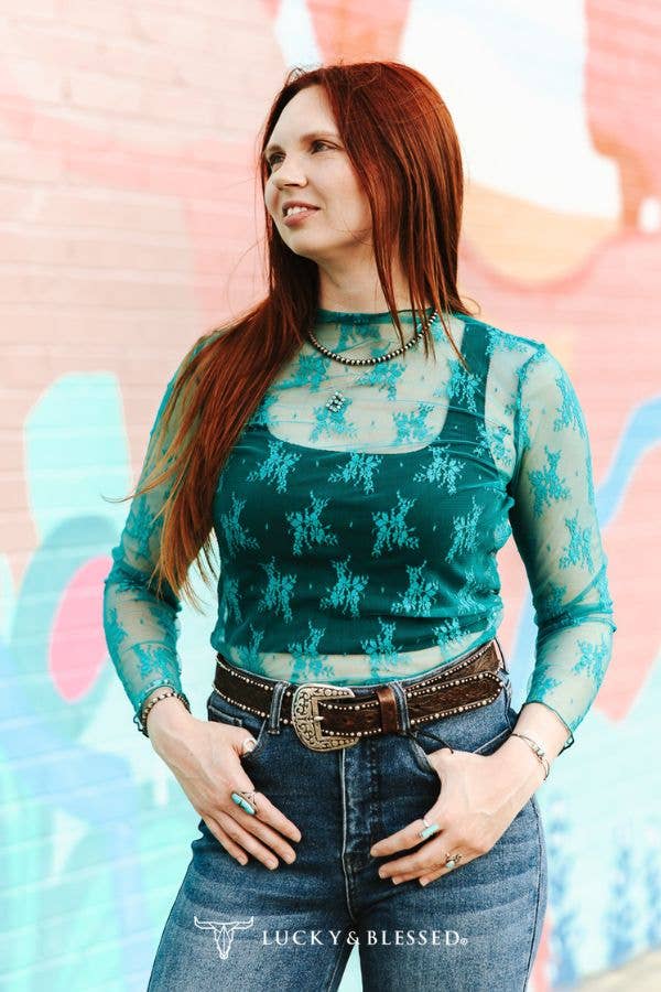 Jade Lace Long Sleeve Stretch Top