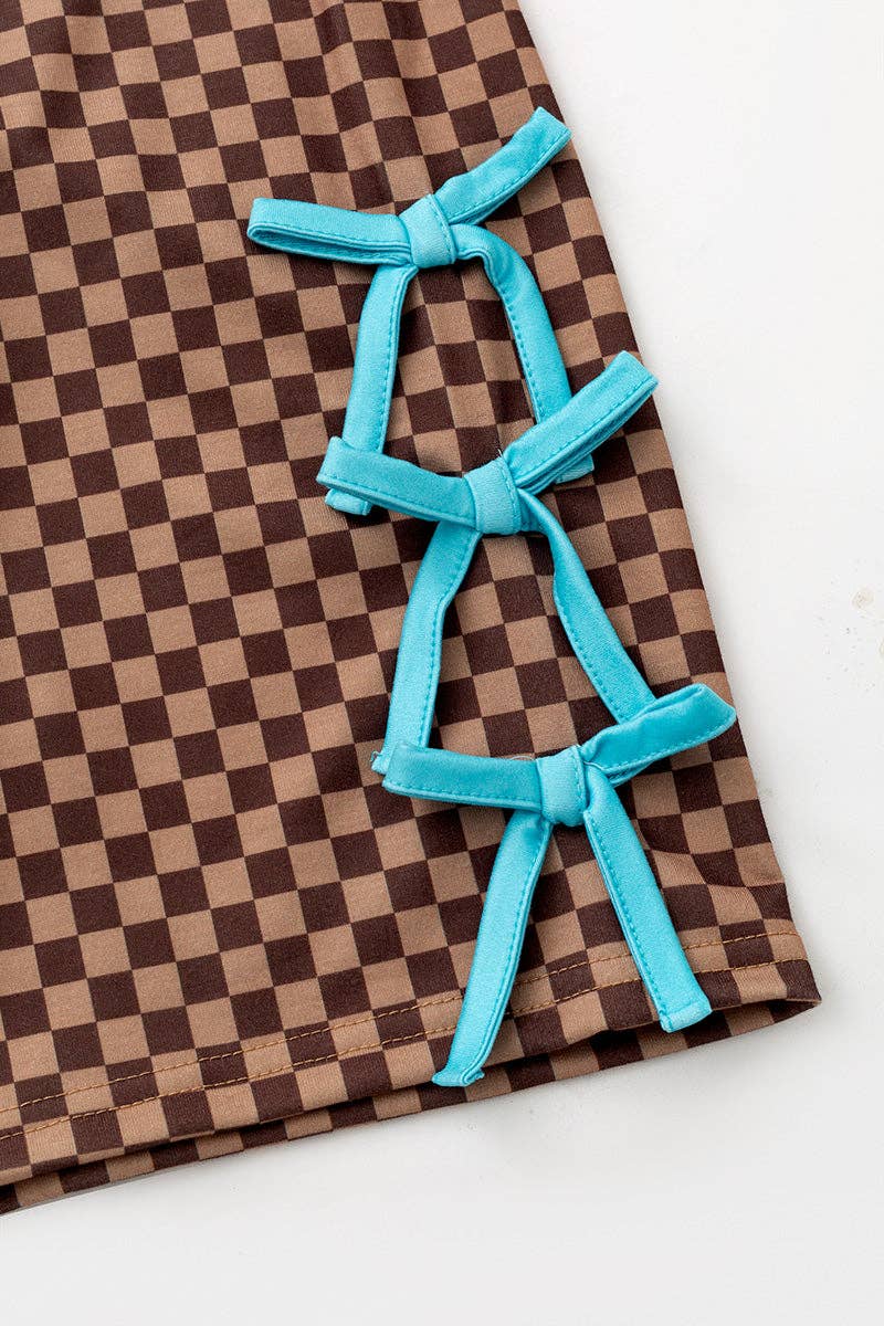 checkered girls 2 piece PJ set.