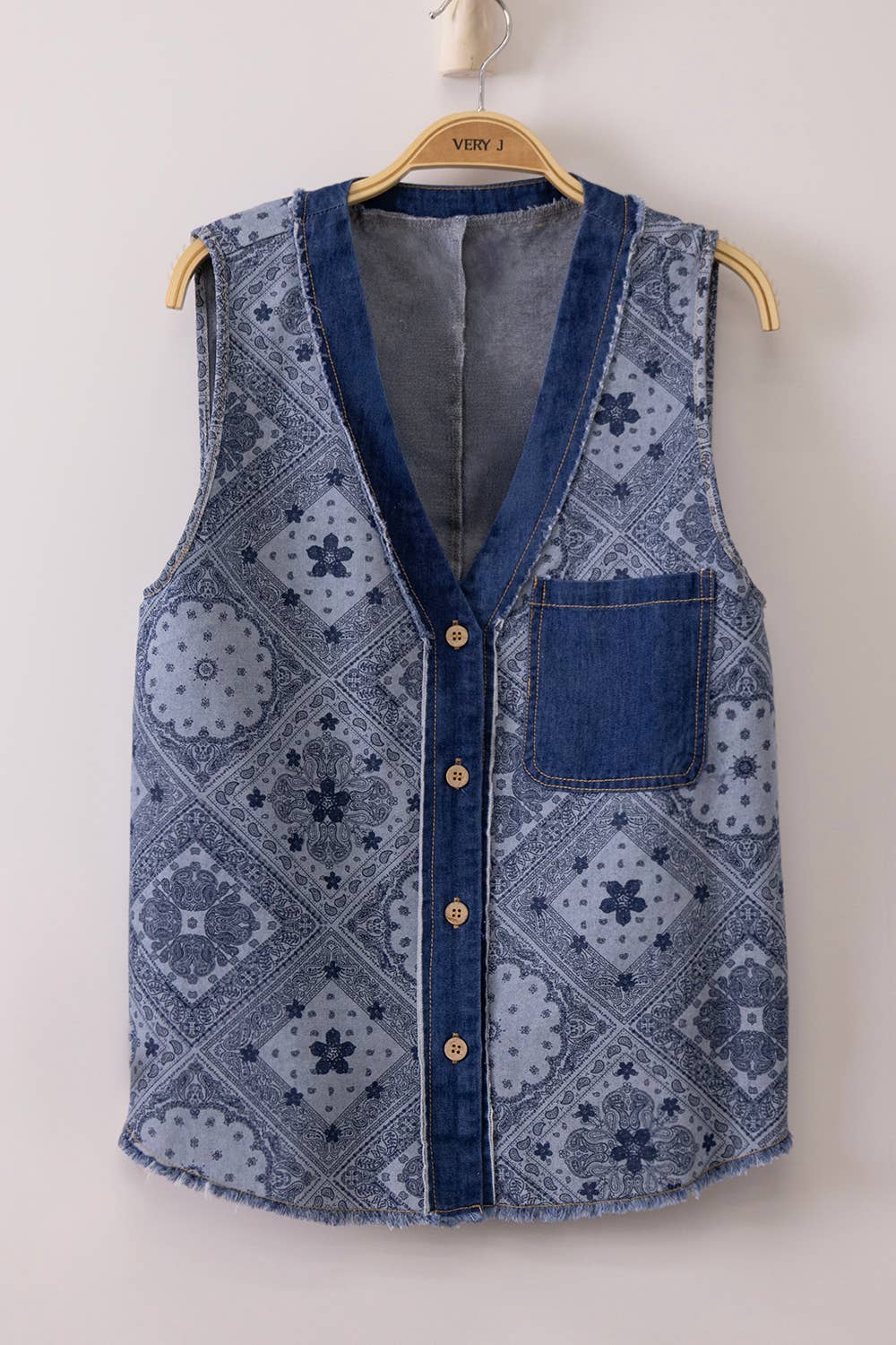 PLUS SIZE Paisley Printed Washed Chambray Top