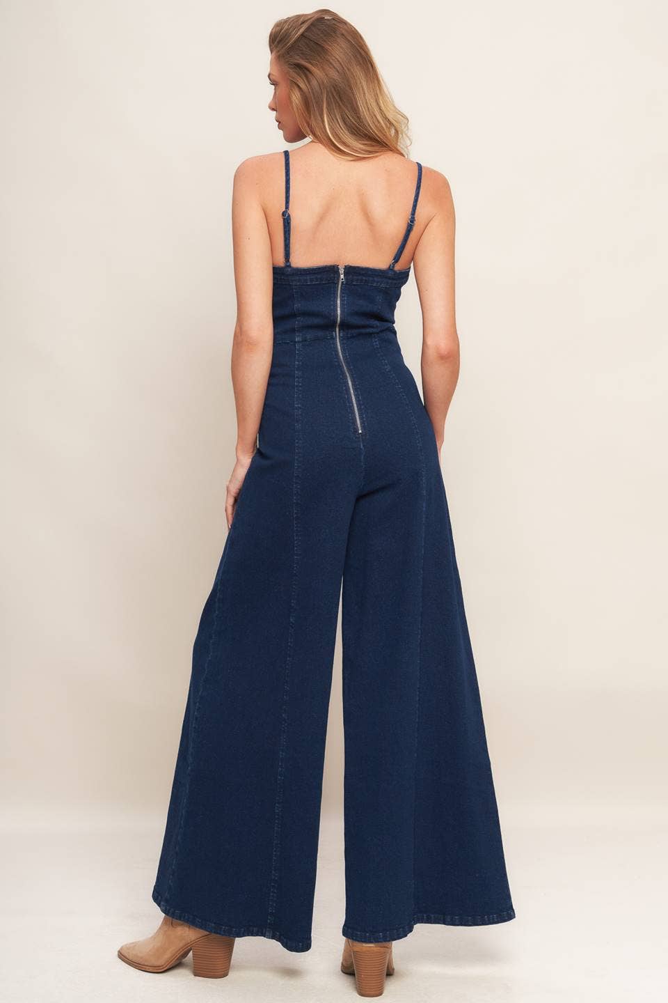 A washed denim jumpsuit