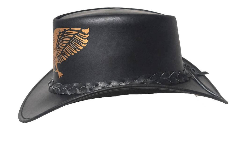 GENUINE LEATHER EAGLE EMBOSSED COWBOY HAT- BLACK