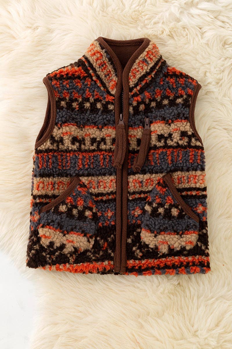 Orange and brown sherpa vest.
