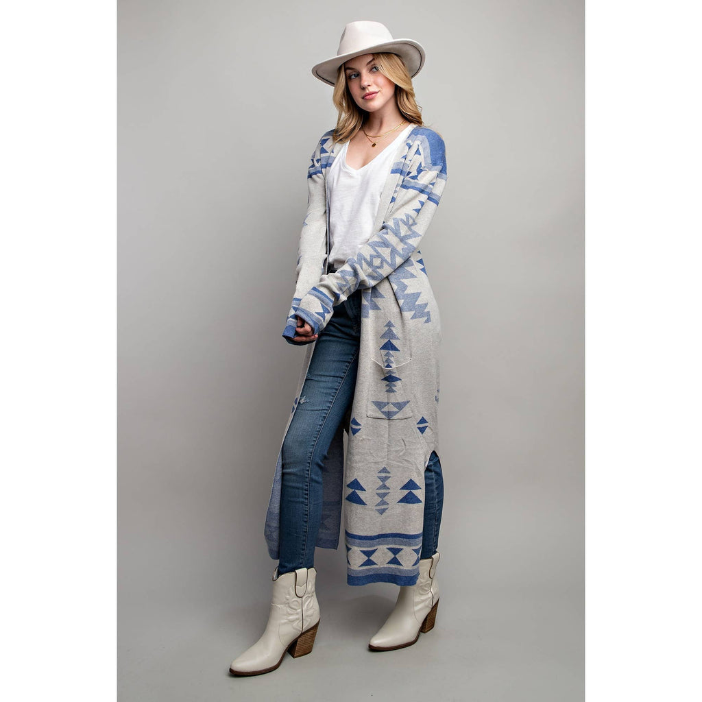 AZTEC PATTERN LONG CARDIGAN