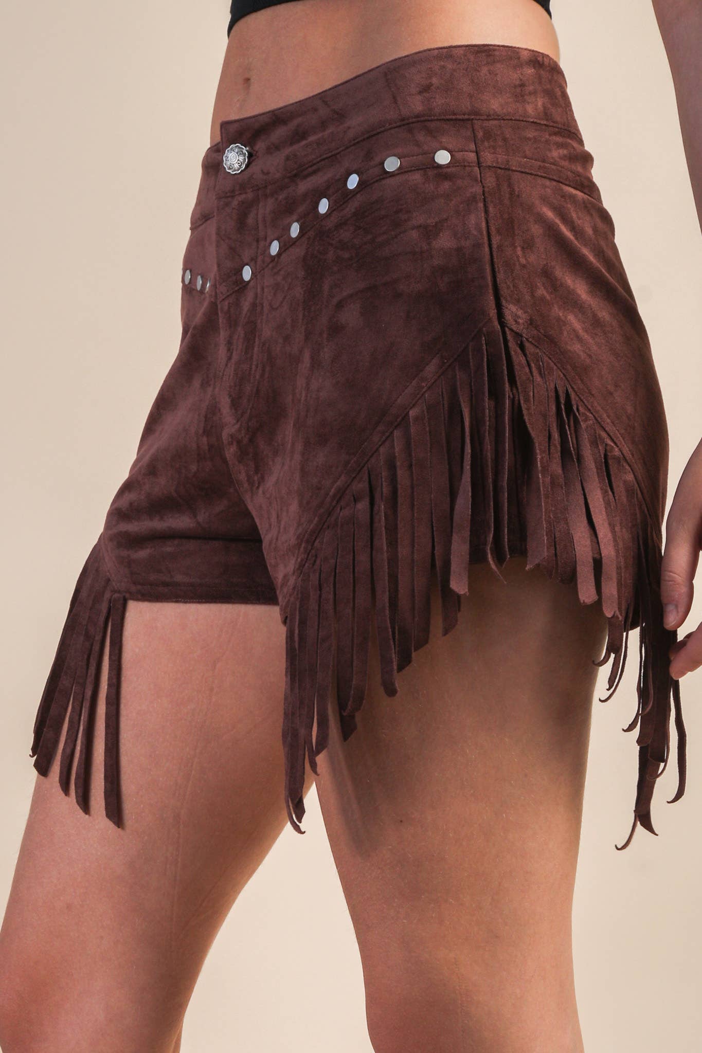 Fring Detail Suede Western Shorts