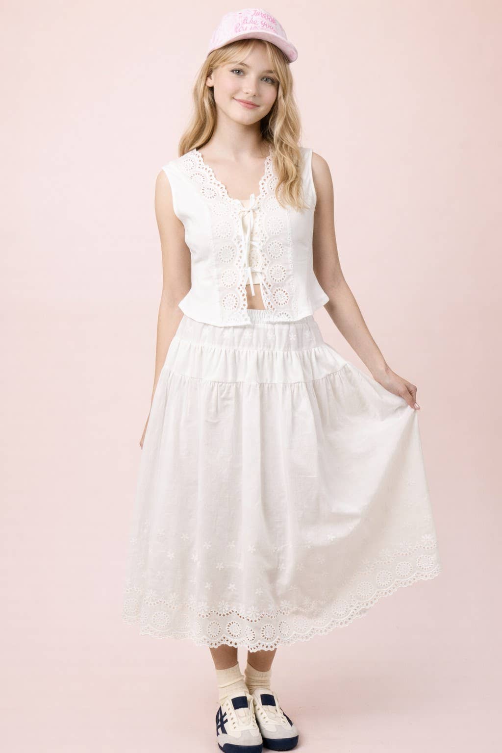 Lace Hem Front Tie Sleeveless Blouse Top