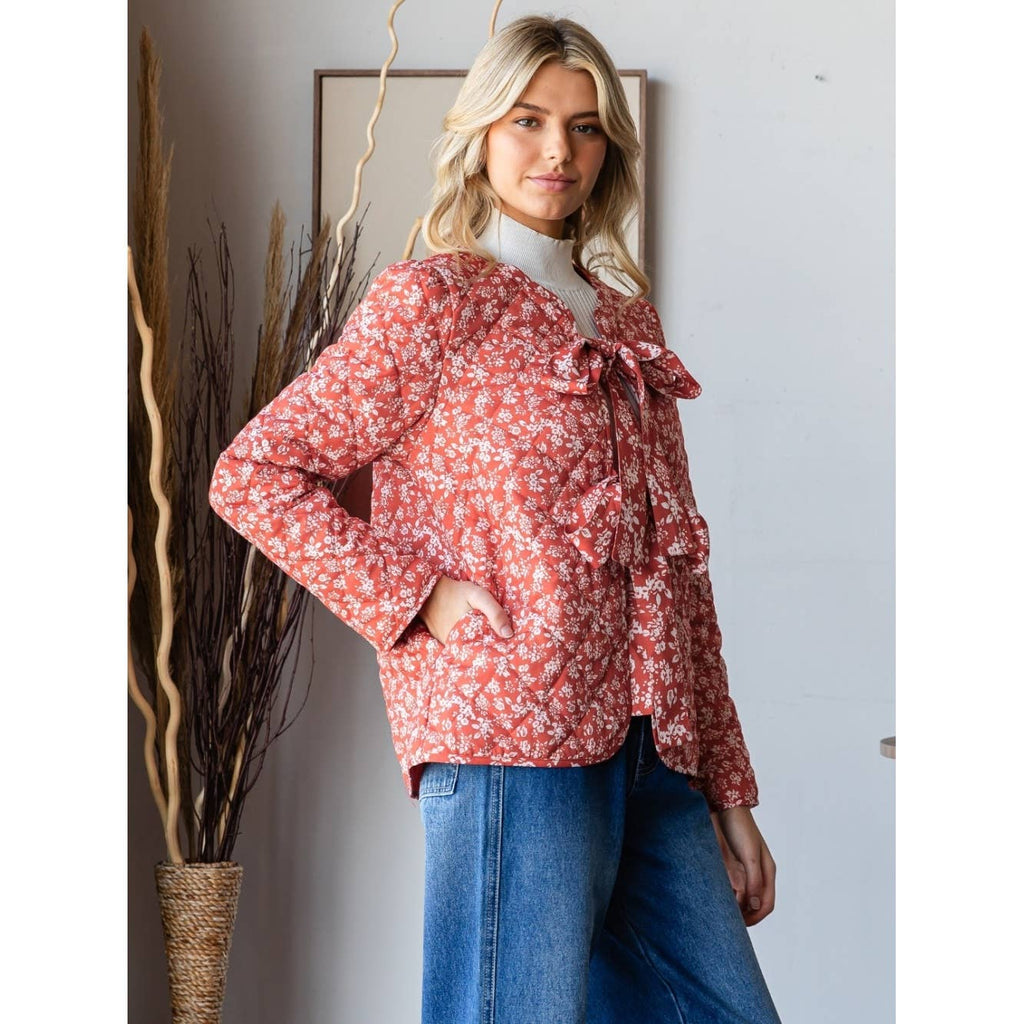 Floral Quilt Front Ribbon Jacket