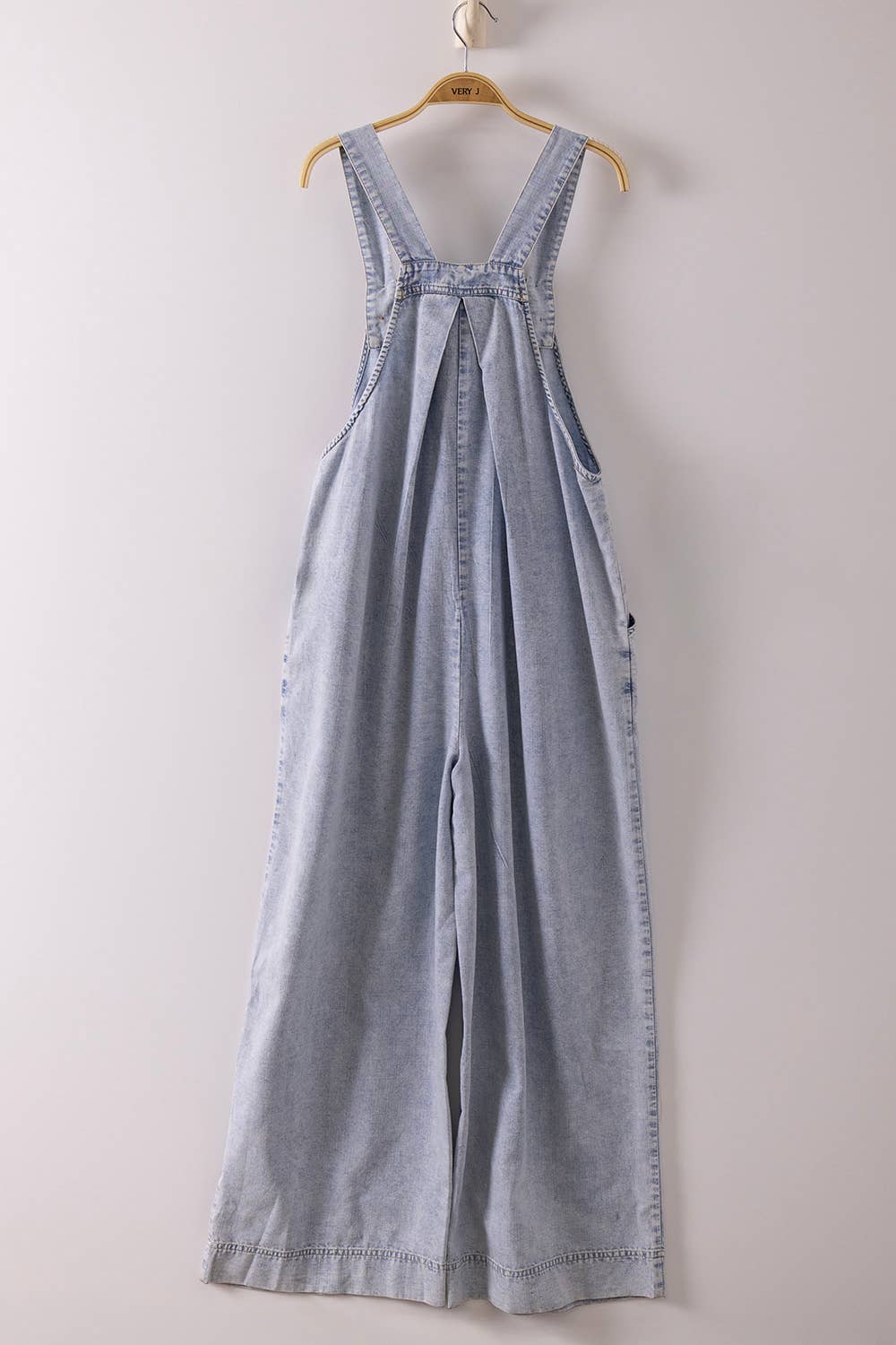 VERY JEAN Washed Chambray Casual Wide Leg Jumpsuit