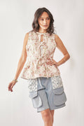 Garden Floral Print Tie Front Peplum Vest Top