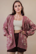 Oversized Western Graphic Knit Sweater Cardigan