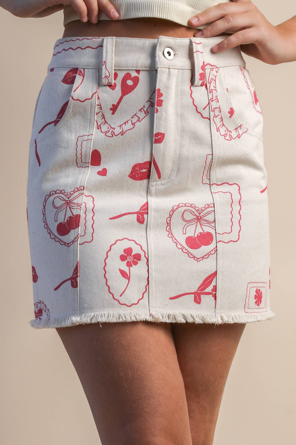 Back Elastic Graphic Mini Skirt