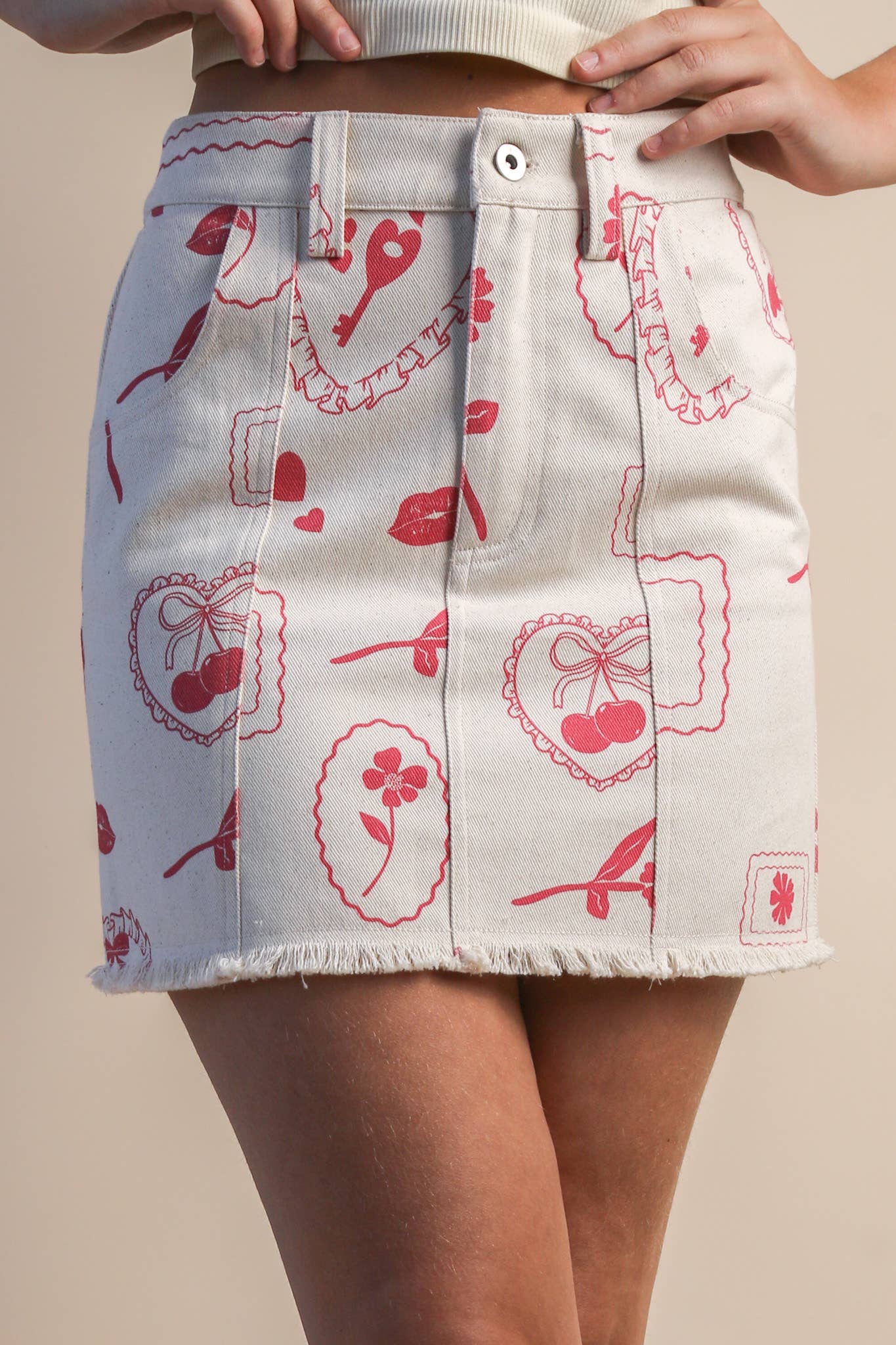 Back Elastic Graphic Mini Skirt