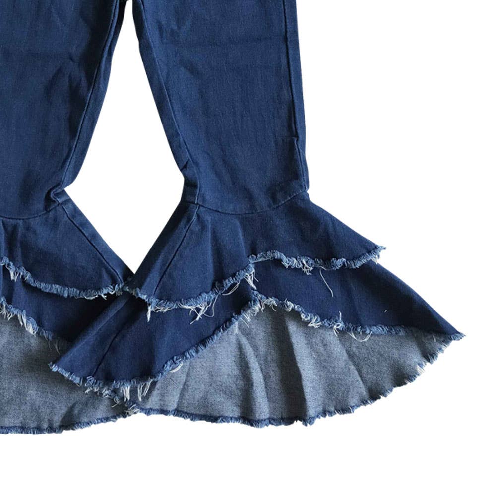 Baby girls navy double ruffle bell pants denim jeans