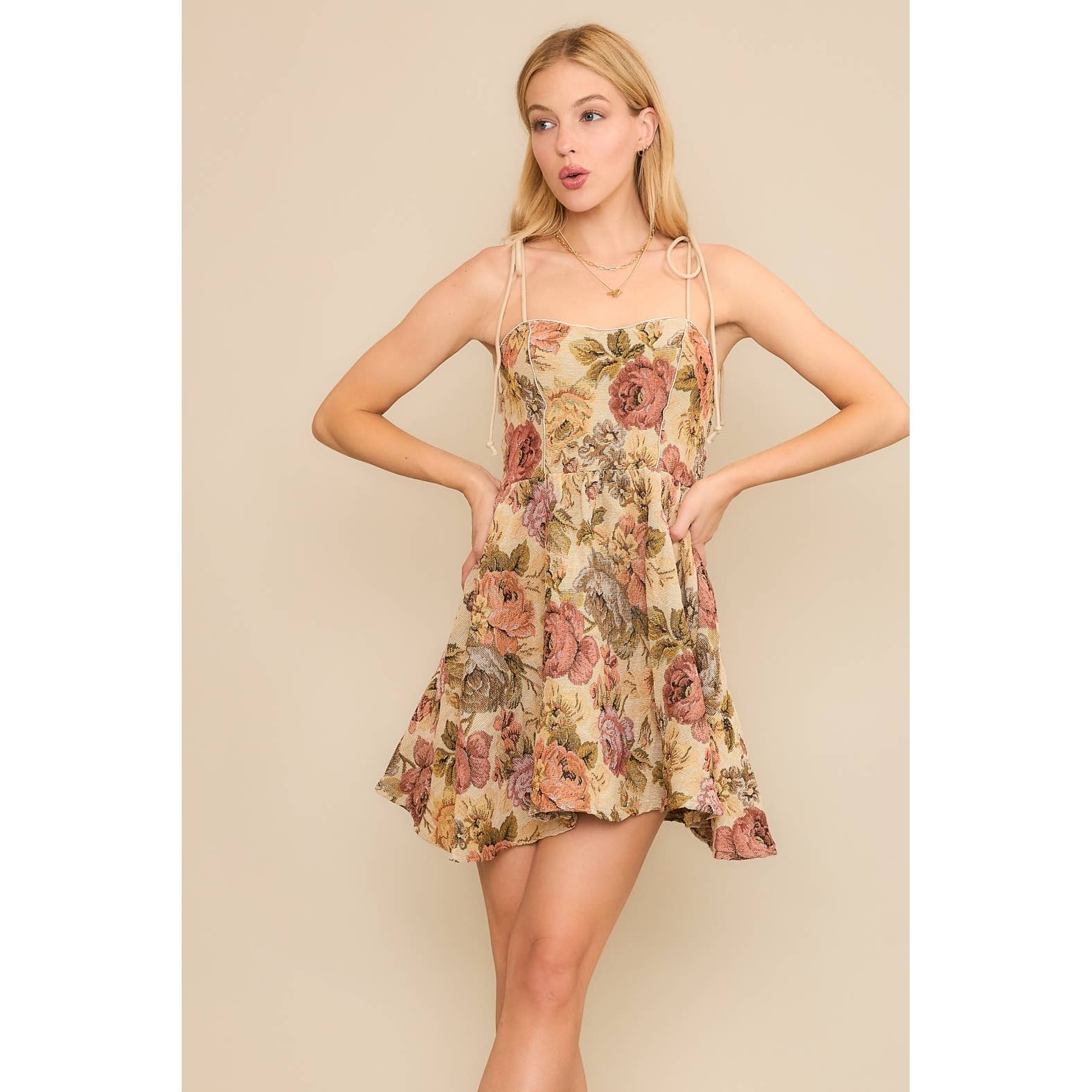 VINTAGE TANK MINI FLARE DRESS WITH JAQUARD FLOWER PRINT