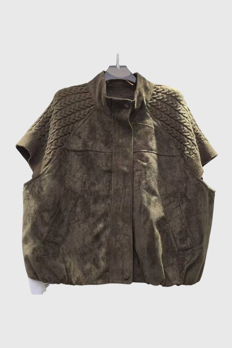 Knit Shoulder Suede Mock Neck Vest
